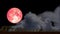 Full pink moon back on night sky and blur cloud moving pass on roof