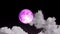 Full pink moon rise on the night sky and gray cloud moving pass