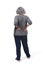 Full portrait of the back of an older woman with pain in the back on white background