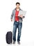 Full portrait of man with suitcase and laptop