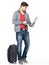 Full portrait of man with suitcase and laptop