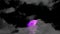 Full purple cold moon rise back coconut trees with dark cloud on night sky time lapse