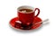 Full Red Teacup and Saucer with Teabag Isolated on