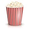 A full red-and-white striped bucket of popcorn. Large or big portion.