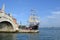 Full rigged historical ship Belem of Greenpeace is anchored as an open air museum to visit at the Venice lagune.