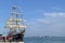 Full rigged historical ship Belem of Greenpeace is anchored as an open air museum to visit at the Venice lagune.