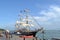 Full rigged historical ship Belem of Greenpeace is anchored as an open air museum to visit at the Venice lagune.