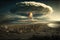 full-scale nuclear war, with mushroom clouds rising over entire city
