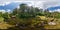 Full seamless 360 degrees angle view panorama on the ruined abandoned military fortress of the First World War in the forest in