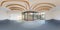 Full seamless hdri panorama 360 angle in white empty apartment interior with panoramic windows and wooden rafter ceiling in