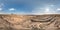 Full seamless hdri panorama 360 degrees angle view near quarry flooded with water for sand extraction mining in the evening sun in