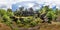Full seamless panorama 360 by 180 angle view ruined abandoned military fortress of the First World War in forest in