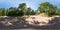 Full seamless panorama 360 by 180 angle view ruined abandoned military fortress of the First World War in forest in