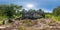 Full seamless panorama 360 by 180 degrees angle view ruined abandoned military fortress of the First World War in forest in