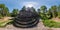 Full seamless panorama 360 by 180 degrees angle view ruined abandoned military fortress of the First World War in forest in