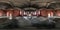 Full seamless spherical 360 panorama in empty interior hall of abandoned unfinished concrete room of church or castle with red