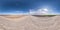 Full seamless spherical hdr panorama 360 degrees angle view on white sand gravel road among fields in spring day with awesome