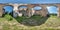 full seamless spherical hdri 360 panorama inside ruined abandoned church with arches without roof in equirectangular projection