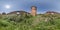 full seamless spherical hdri 360 panorama inside ruined tower and abandoned outbuildings in equirectangular projection with zenith