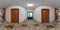 full seamless spherical hdri 360 panorama in interior of long empty corridor room in modern apartments, office with many wooden