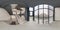 full seamless spherical hdri 360 panorama view in empty modern hall near panoramic windows with columns, staircase and doors in