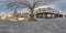 Full seamless spherical hdri panorama 360 degrees angle near old houses and big tree in courtyard or backyard of city bystreet in