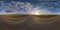 Full seamless spherical hdri panorama 360 degrees angle view on asphalt road among fields in summer evening sunset with awesome