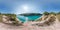 Full seamless spherical hdri panorama 360 degrees angle view on chalkpit on limestone coast of huge turquoise lake in summer day