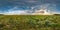 Full seamless spherical hdri panorama 360 degrees angle view among cornflowers fields in summer evening sunset with beautiful