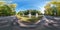 Full seamless spherical hdri panorama 360 degrees angle view of early autumn in empty city park near fountain equirectangular