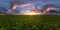 Full seamless spherical hdri panorama 360 degrees angle view among fields in summer evening sunset with awesome blue pink red