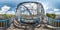 Full seamless spherical hdri panorama 360 degrees angle view near steel frame construction of huge bridge across river  in