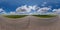 Full seamless spherical hdri panorama 360 degrees angle view on no traffic asphalt road among field in sunny day and blue sky with