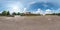 Full seamless spherical hdri panorama 360 degrees angle view on parking near stone fence  small