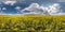 Full seamless spherical hdri panorama 360 degrees angle view on among rapseed canola colza fields in spring day with blue sky in