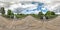 Full seamless spherical hdri panorama 360 degrees  angle view on wooden bridge over the river canal in equirectangular projection