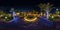 Full seamless spherical night hdr 360 panorama on territory of elite hotel with palm trees and neon  lights in desert on shores of