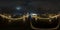 Full seamless spherical night panorama 360 degrees angle view on pedestrian bridge in equirectangular projection, ready for VR AR