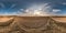 Full seamless spherical panorama 360 degrees angle view near gravel road among meadow fields in spring evening sunset with awesome