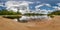 Full seamless spherical panorama 360 degrees angle view on the shore of wide river neman with beautiful clouds in equirectangular
