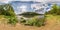 Full seamless spherical panorama 360 degrees angle view on the shore of wide river neman with halo and beautiful clouds in