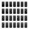 Full set of realistic black domino pieces.