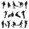 Full set of skateboard peoples silhouettes vector illustration