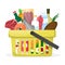 Full shopping basket. Food store, supermarket. Set of fresh, healthy and natural product. Vector