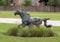 Full size bronze sculpture of a horse running beside a neighborhood in the Phillips Creek Ranch development in Frisco, Texas