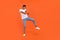 Full size photo of energetic stylish trendy androgyne lady dance hip hop isolated bright color background
