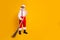 Full size photo of funky funny bearded grandfather worker in santa claus hat enjoy x-mas time christmas noel wipe broom