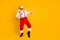 Full size photo of funny crazy cool santa claus fairy hipster clubber enjoy x-mas christmas time party dance wear