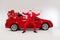 Full size photo of retired pensioner white haired man santa crazy model car gifts transport vehicle xmas  on