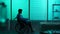 Full-sized silhouette video of a disabled man, patient with mobility impairment entering the frame on a wheelchair